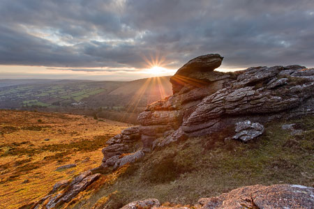 Golden sunset over Honeybag Tor, Dartmoor